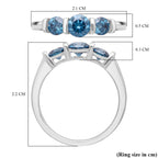 Luxuriant Lab Grown Blue Diamond (VS INTENSE BLUE) Trilogy Ring in Rhodium Overlay Sterling Silver 1.00 Ct._8302982_5