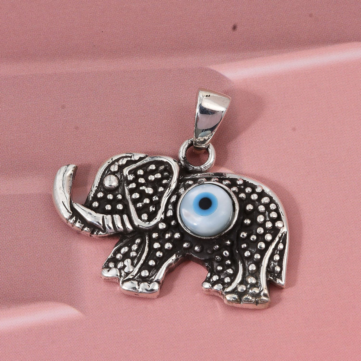 White Mother Of Pearl Oxisided Elephant Pendant in Sterling Silver V32516711 3
