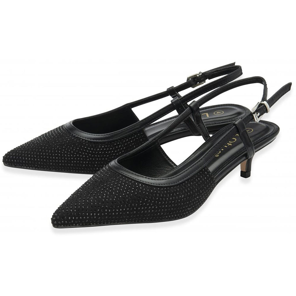 Lotus Bexley Slingback Pointed Toe Kitten Heel (Size 7) - Black_8305110