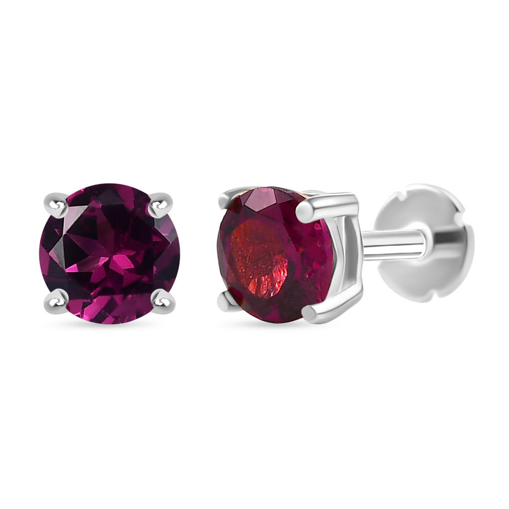 Royal Bali Collection - D'Joy Rhodolite Garnet Solitaire Stud Earring with Screw Back in Rhodium Overlay Sterling Silver_8305356