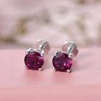 Royal Bali Collection - D'Joy Rhodolite Garnet Solitaire Stud Earring with Screw Back in Rhodium Overlay Sterling Silver_8305356_1