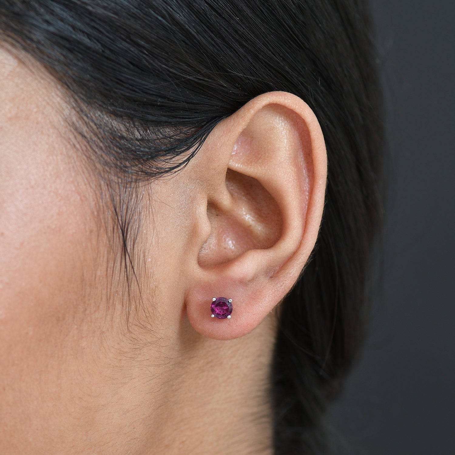 Poke Free Garnet (5mm) January Birthstone Solitaire Stud Earring in Rhodium Overlay Sterling Silver 8305356 3