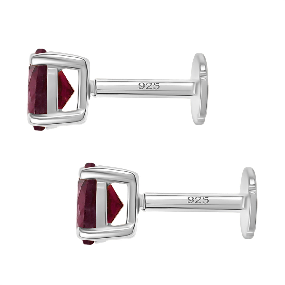 Poke Free Garnet (5mm) January Birthstone Solitaire Stud Earring in Rhodium Overlay Sterling Silver 8305356 4