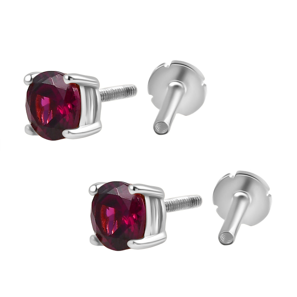 Royal Bali Collection - D'Joy Rhodolite Garnet Solitaire Stud Earring with Screw Back in Rhodium Overlay Sterling Silver_8305356_4