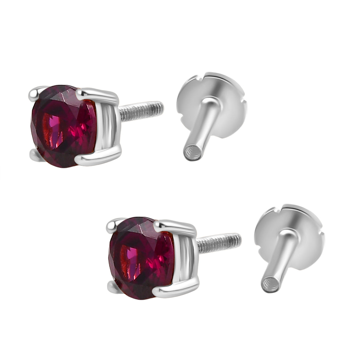 Poke Free Garnet (5mm) January Birthstone Solitaire Stud Earring in Rhodium Overlay Sterling Silver 8305356 5