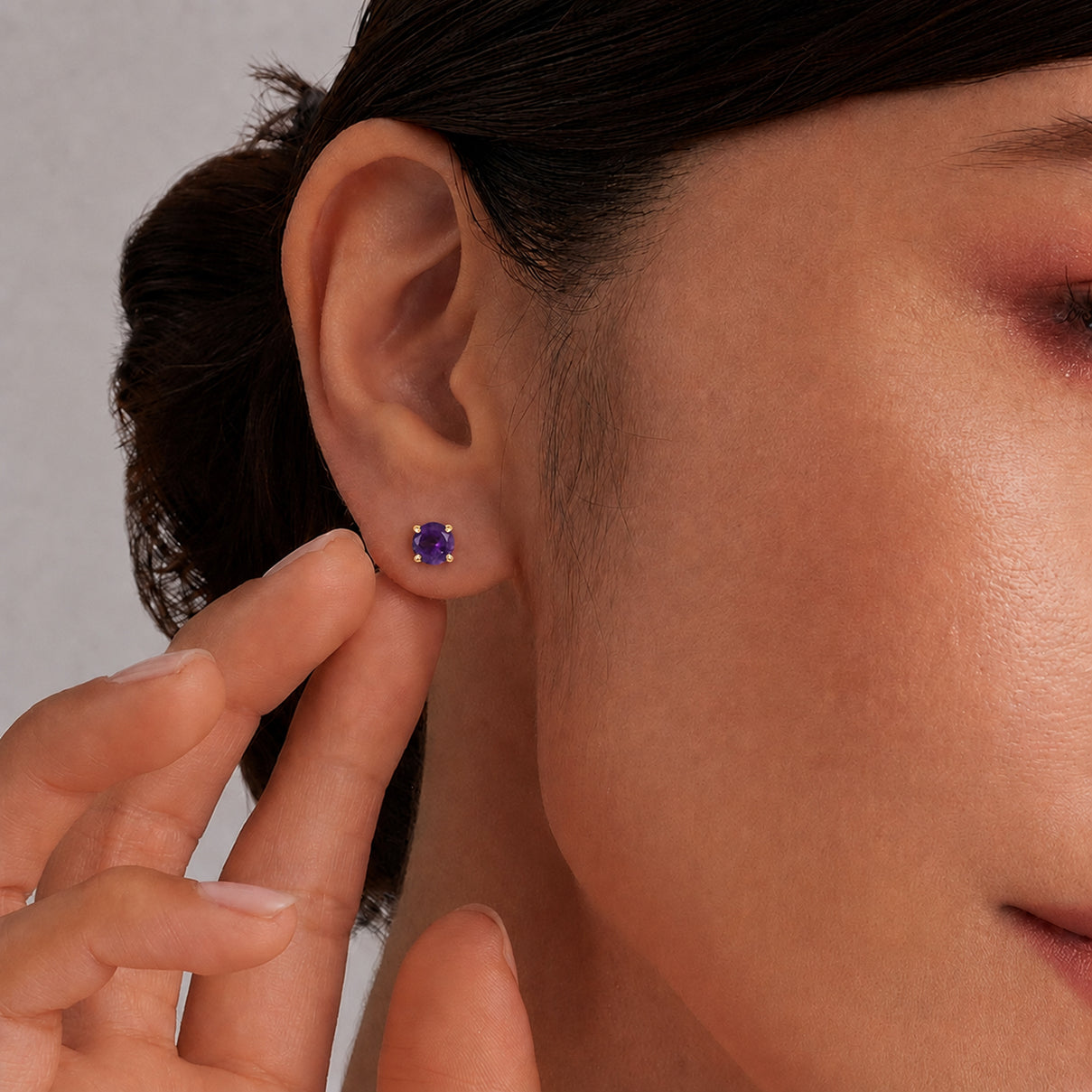 Poke Free Amethyst (5mm) February Birthstone Solitaire Stud Earring in 18K Vermeil Yellow Gold Plated Sterling Silver 8305359 3