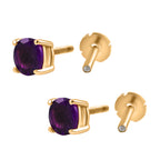 Royal Bali Collection - D'Joy African Amethyst Solitaire Stud Earring with Screw Back in 18K Vermeil Yellow Gold Plated Sterling Silver_8305359_3