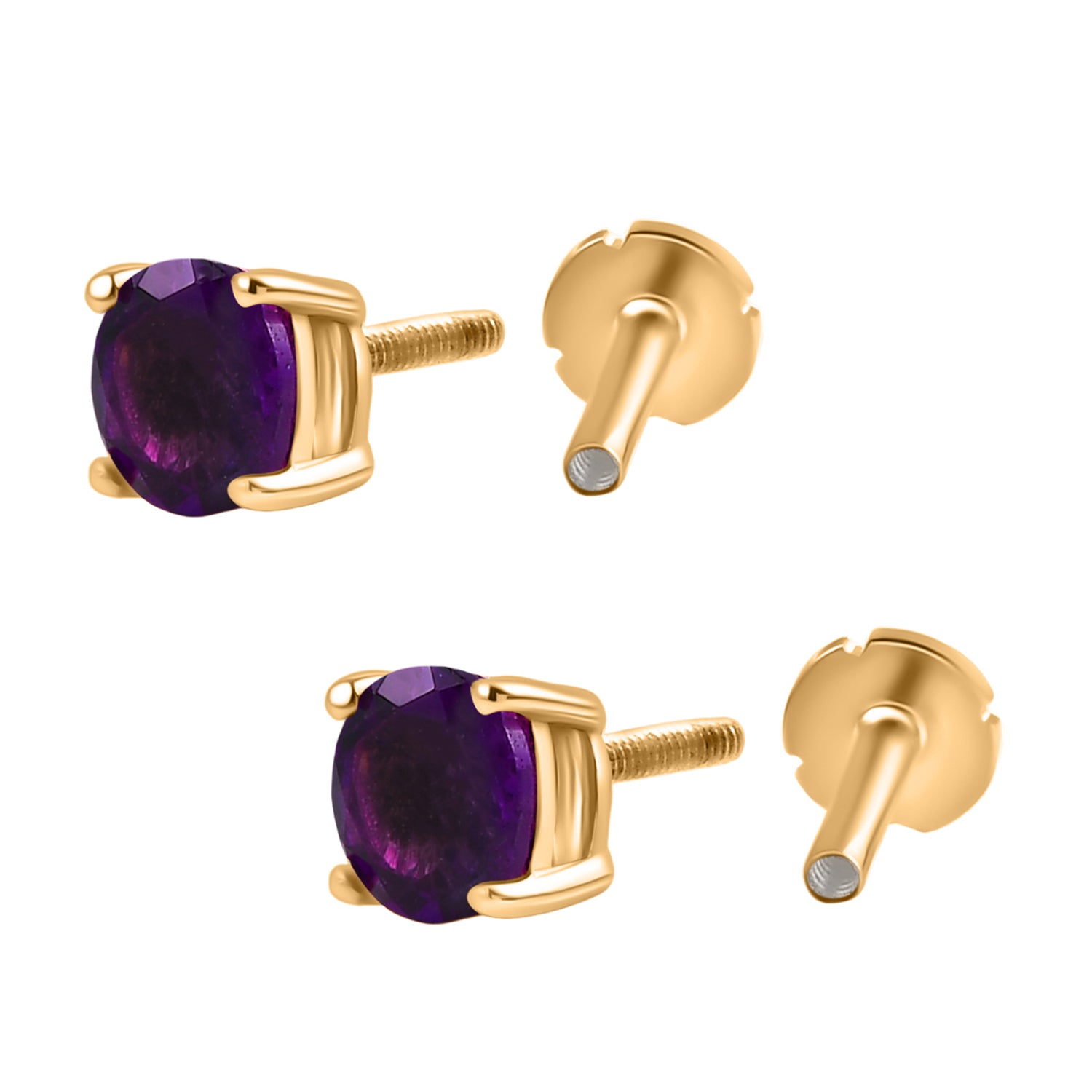 Poke Free Amethyst (5mm) February Birthstone Solitaire Stud Earring in 18K Vermeil Yellow Gold Plated Sterling Silver 8305359 4