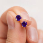 Royal Bali Collection - D'Joy African Amethyst Solitaire Stud Earring with Screw Back in 18K Vermeil Yellow Gold Plated Sterling Silver_8305359_4