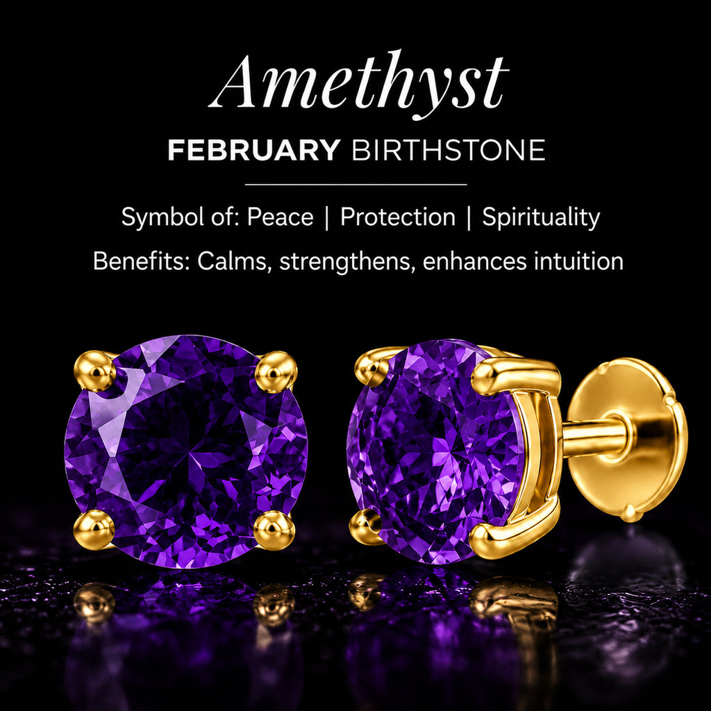 Royal Bali Collection - D'Joy African Amethyst Solitaire Stud Earring with Screw Back in 18K Vermeil Yellow Gold Plated Sterling Silver_8305359_6