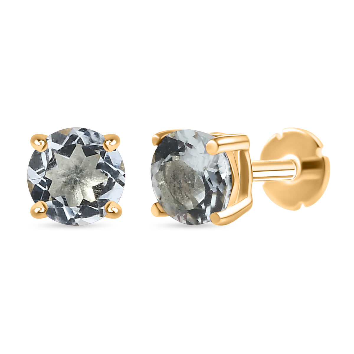 Poke Free Aquamarine (5mm) March Birthstone Solitaire Stud Earring in 18K Vermeil Yellow Gold Plated Sterling Silver 8305360 0