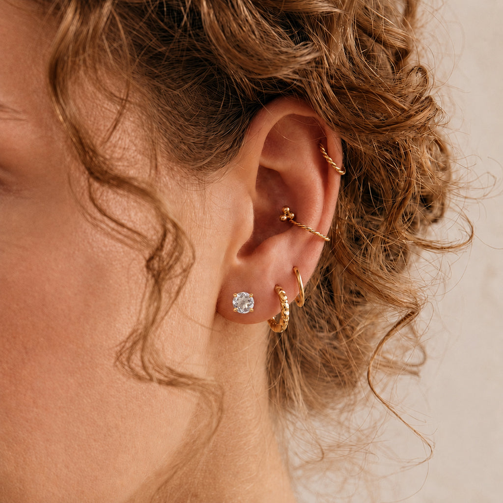 Royal Bali Collection - D'Joy Aquamarine Solitaire Stud Earring with Screw Back in Yellow Gold Plated Sterling Silver_8305360_5