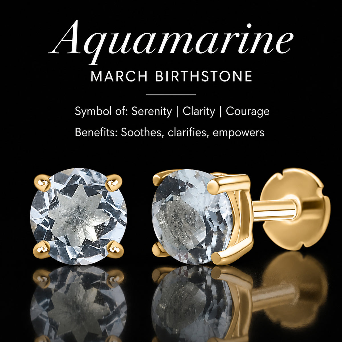 Poke Free Aquamarine (5mm) March Birthstone Solitaire Stud Earring in 18K Vermeil Yellow Gold Plated Sterling Silver 8305360 6