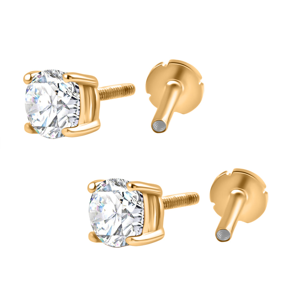 Royal Bali Collection - D'Joy Moissanite Solitaire Stud Earring with Screw Back in 18K Vermeil Yellow Gold Plated Sterling Silver_8305361_3