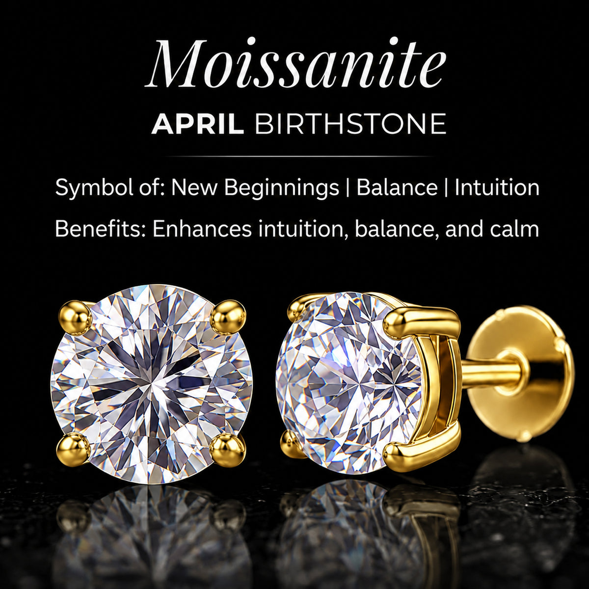 Poke Free Moissanite (5mm) April Birthstone Solitaire Stud Earring in 18K Vermeil Yellow Gold Plated Sterling Silver 8305361 6