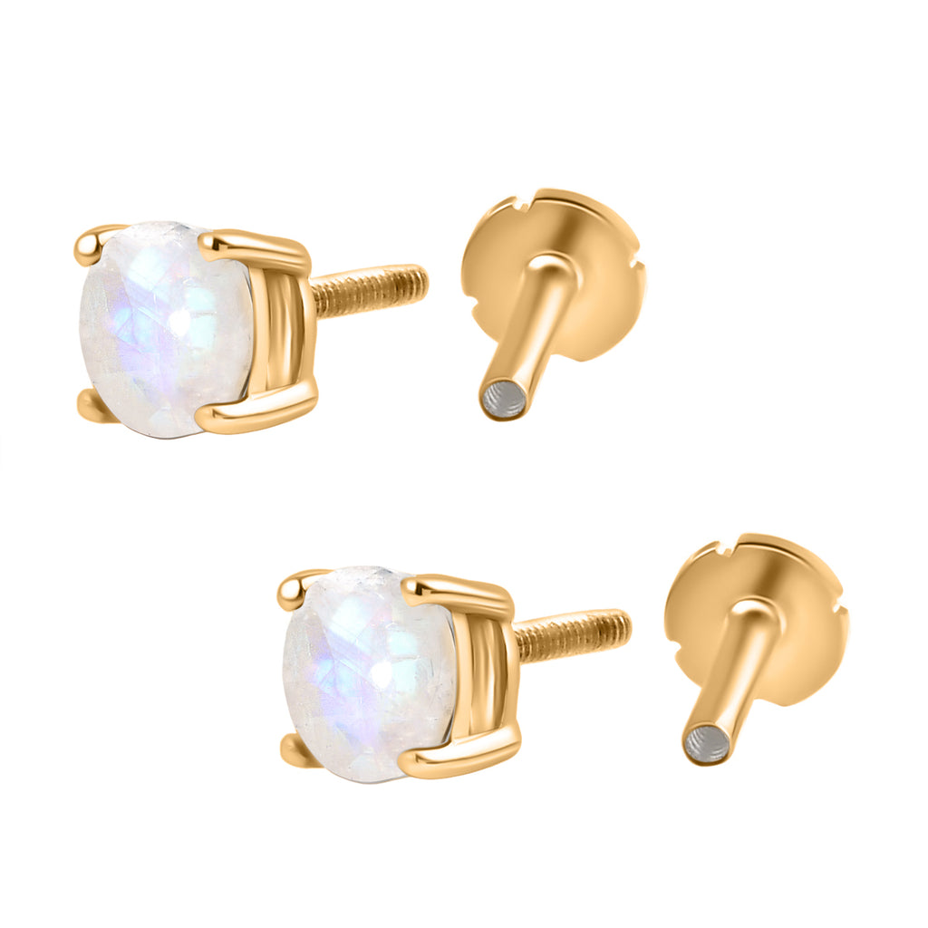 Royal Bali Collection - D'Joy Rainbow Moonstone Solitaire Stud Earring with Screw Back in 18K Vermeil Yellow Gold Plated Sterling Silver 1.04 Ct._8305362_3