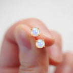 Royal Bali Collection - D'Joy Rainbow Moonstone Solitaire Stud Earring with Screw Back in 18K Vermeil Yellow Gold Plated Sterling Silver 1.04 Ct._8305362_4