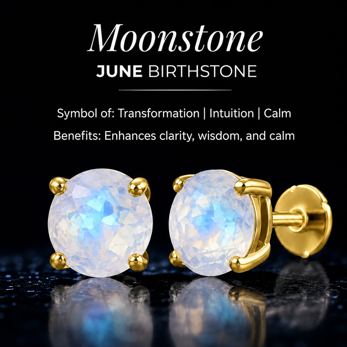 Poke Free Moonstone (5mm) June Birthstone Solitaire Stud Earring in 18K Vermeil Yellow Gold Plated Sterling Silver 8305362 6