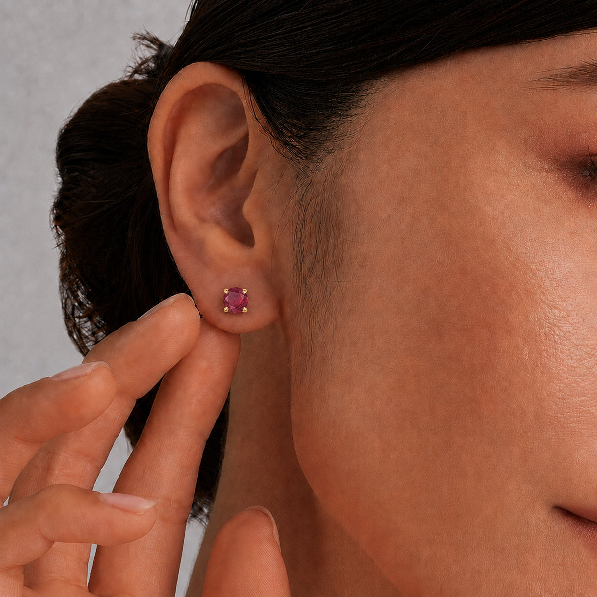 Poke Free Ruby (5mm) July Birthstone Solitaire Stud Earring in 18K Vermeil Yellow Gold Plated Sterling Silver 8305366 3