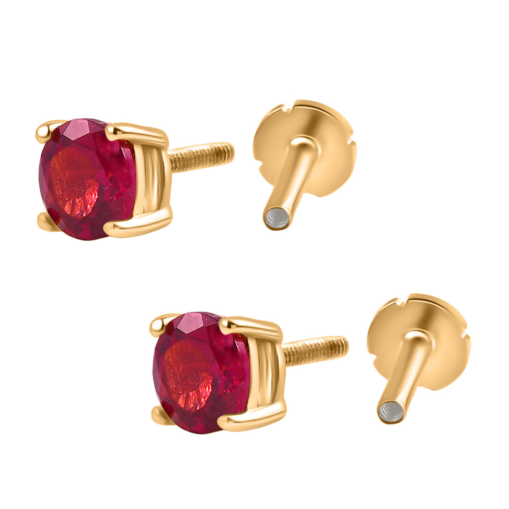 Royal Bali Collction - D'Joy African Ruby Solitaire Earring with Screw Back in 18K Vermeil Yellow Gold Plated Sterling Silver 1.46 Ct._8305366_3