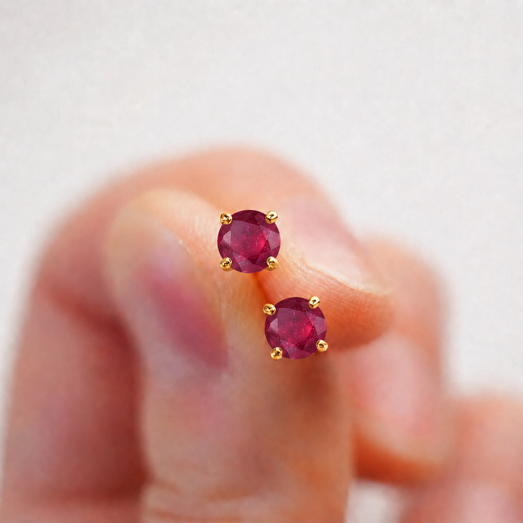 Royal Bali Collction - D'Joy African Ruby Solitaire Earring with Screw Back in 18K Vermeil Yellow Gold Plated Sterling Silver 1.46 Ct._8305366_4