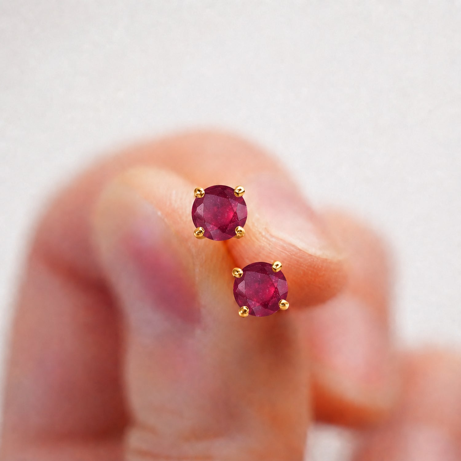 Poke Free Ruby (5mm) July Birthstone Solitaire Stud Earring in 18K Vermeil Yellow Gold Plated Sterling Silver 8305366 5