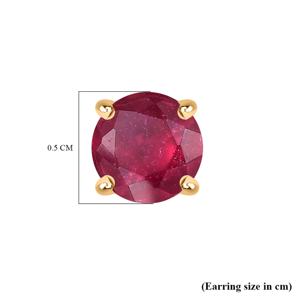 Royal Bali Collction - D'Joy African Ruby Solitaire Earring with Screw Back in 18K Vermeil Yellow Gold Plated Sterling Silver 1.46 Ct._8305366_8