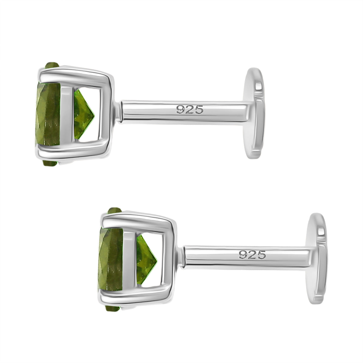 Poke Free Peridot (5mm) August Birthstone Solitaire Stud Earring in Rhodium Overlay Sterling Silver 8305394 5
