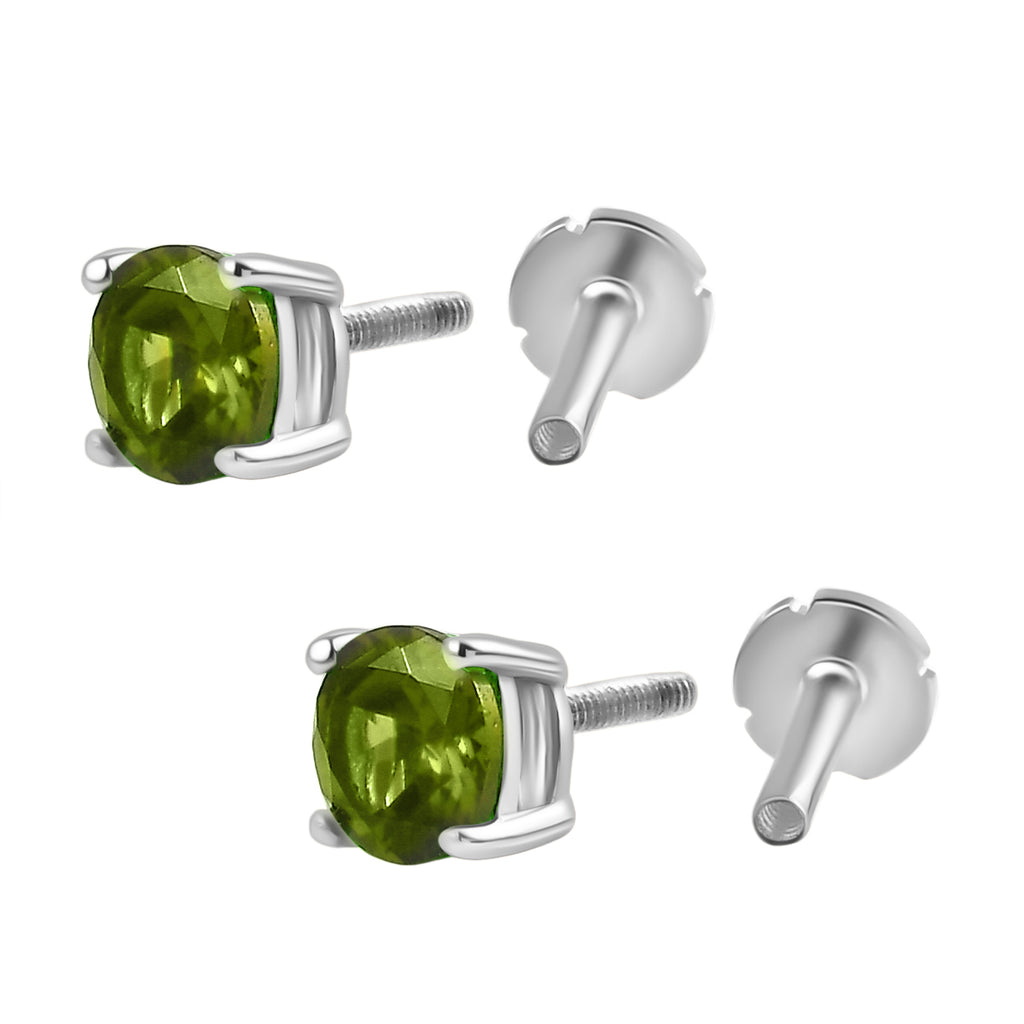 Royal Bali Collection - D'Joy Peridot Earring with Screw Back in Rhodium Overlay Sterling Silver 1.06 Ct._8305394_5