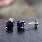 Royal Bali Collection - D'Joy Fissure Filled Blue Sapphire Stud Earring with Screw Back in Rhodium Overlay Sterling Silver 1.51 Ct._8305395_1