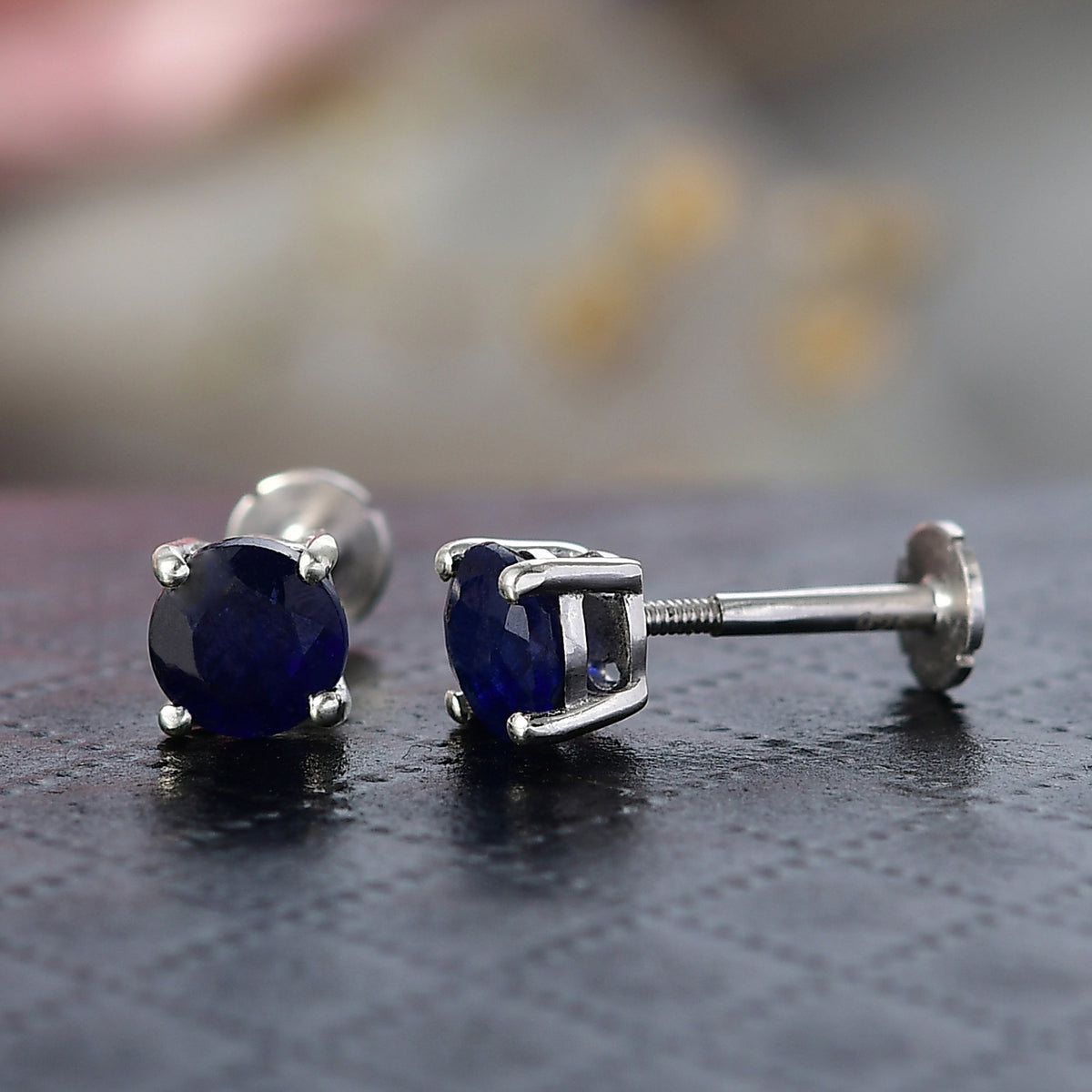 Poke Free Blue Sapphire (5mm) September Birthstone Solitaire Stud Earring in Rhodium Overlay Sterling Silver 8305395 2