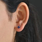 Royal Bali Collection - D'Joy Fissure Filled Blue Sapphire Stud Earring with Screw Back in Rhodium Overlay Sterling Silver 1.51 Ct._8305395_2