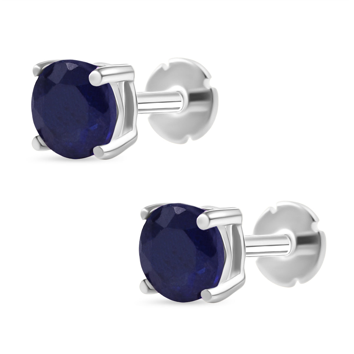 Poke Free Blue Sapphire (5mm) September Birthstone Solitaire Stud Earring in Rhodium Overlay Sterling Silver 8305395 4