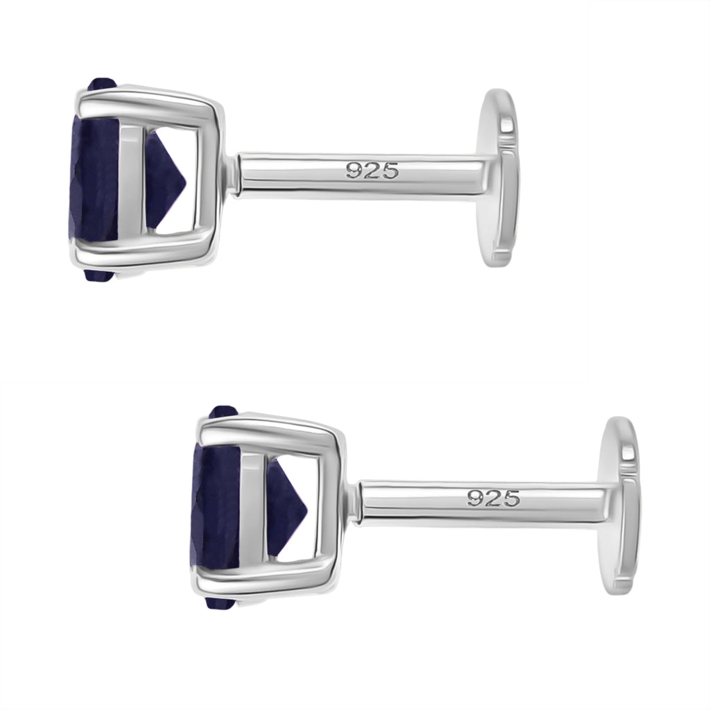 Royal Bali Collection - D'Joy Fissure Filled Blue Sapphire Stud Earring with Screw Back in Rhodium Overlay Sterling Silver 1.51 Ct._8305395_4