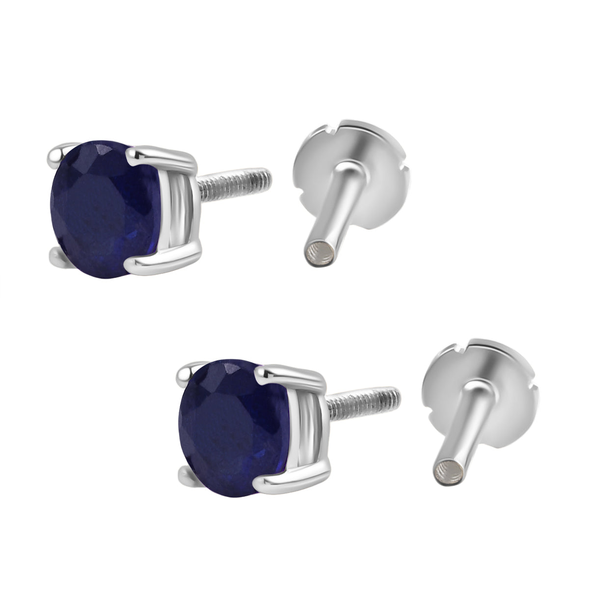 Poke Free Blue Sapphire (5mm) September Birthstone Solitaire Stud Earring in Rhodium Overlay Sterling Silver 8305395 6
