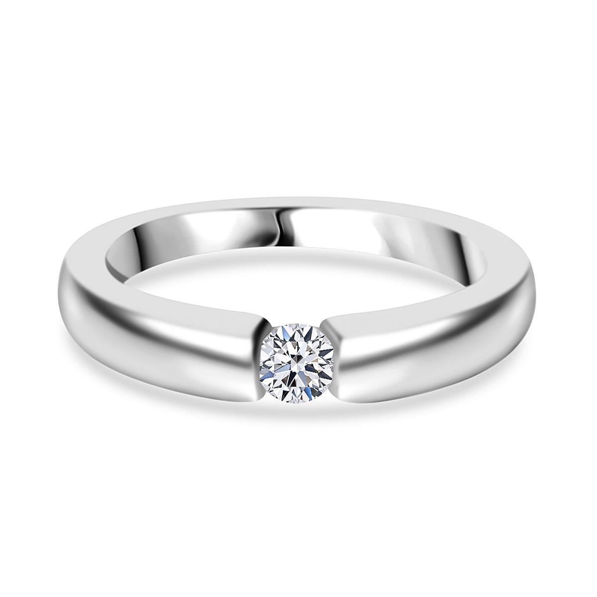 Moissanite Ring in Tension Setting Platinum Overlay Sterling Silver V32738030 0