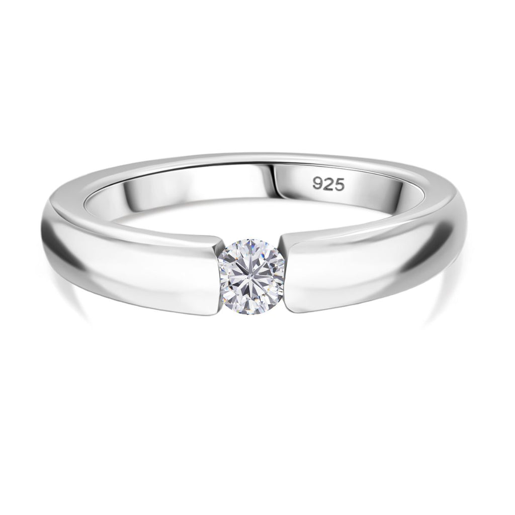 Moissanite Ring in Tension Setting Platinum Overlay Sterling Silver_8306004