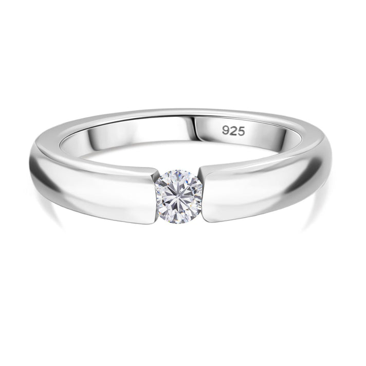 Moissanite Ring in Tension Setting Platinum Overlay Sterling Silver 8306004 1