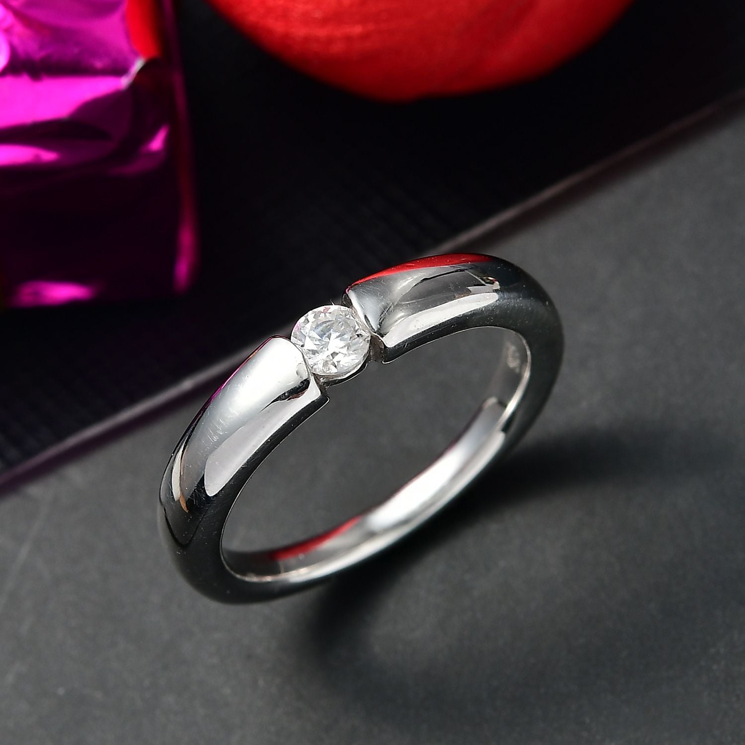 Moissanite Ring in Tension Setting Platinum Overlay Sterling Silver 8306004 1