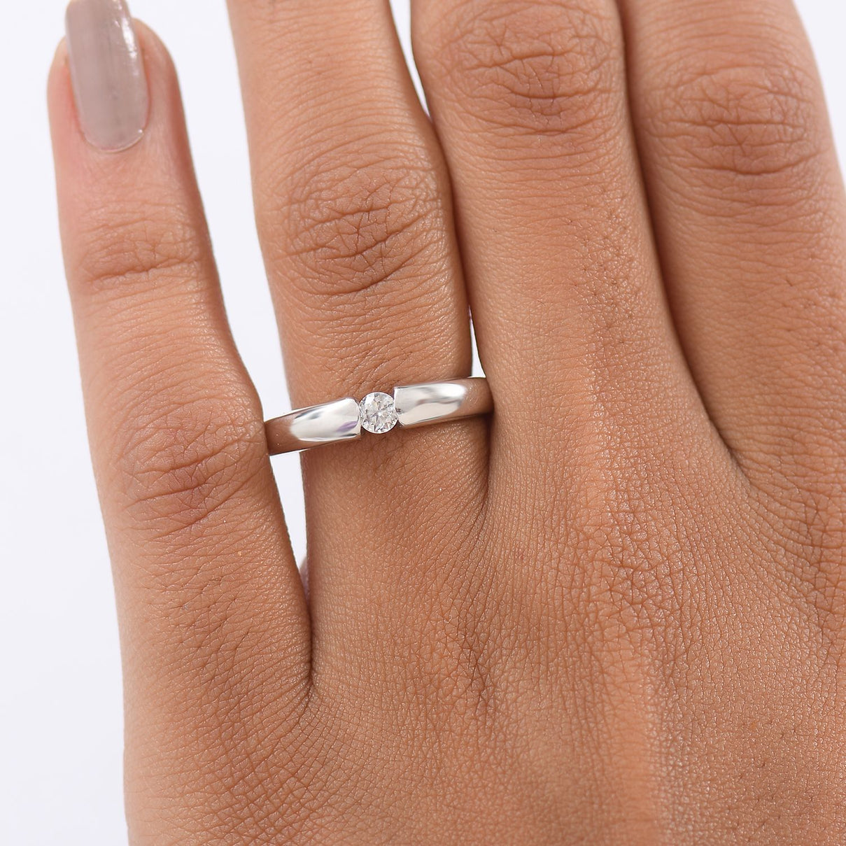 Moissanite Ring in Tension Setting Platinum Overlay Sterling Silver 8306004 2