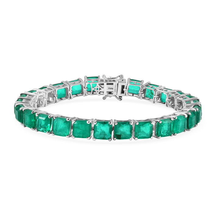 D'Joy Emeraldine Triplet Quartz Line Bracelet (Size 7.5) with GB Lock Box in Rhodium Overlay Sterling Silver 39.58 Ct, Silver Wt. 16.00 Gms. 8306129 1