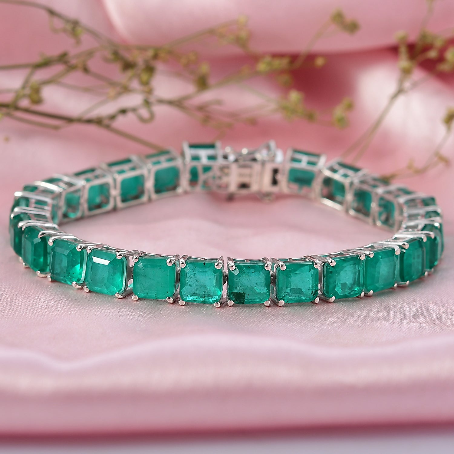 D'Joy Emeraldine Triplet Quartz Line Bracelet (Size 7.5) with GB Lock Box in Rhodium Overlay Sterling Silver 39.58 Ct, Silver Wt. 16.00 Gms. 8306129 2