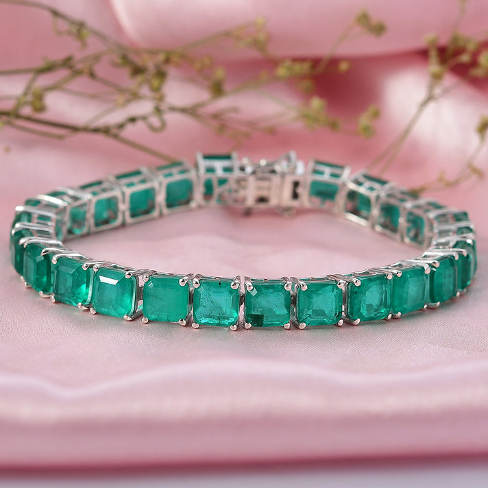 D'Joy Emeraldine Triplet Quartz Line Bracelet (Size 7.5) with GB Lock Box in Rhodium Overlay Sterling Silver 39.58 Ct, Silver Wt. 16.00 Gms. 8306129 2