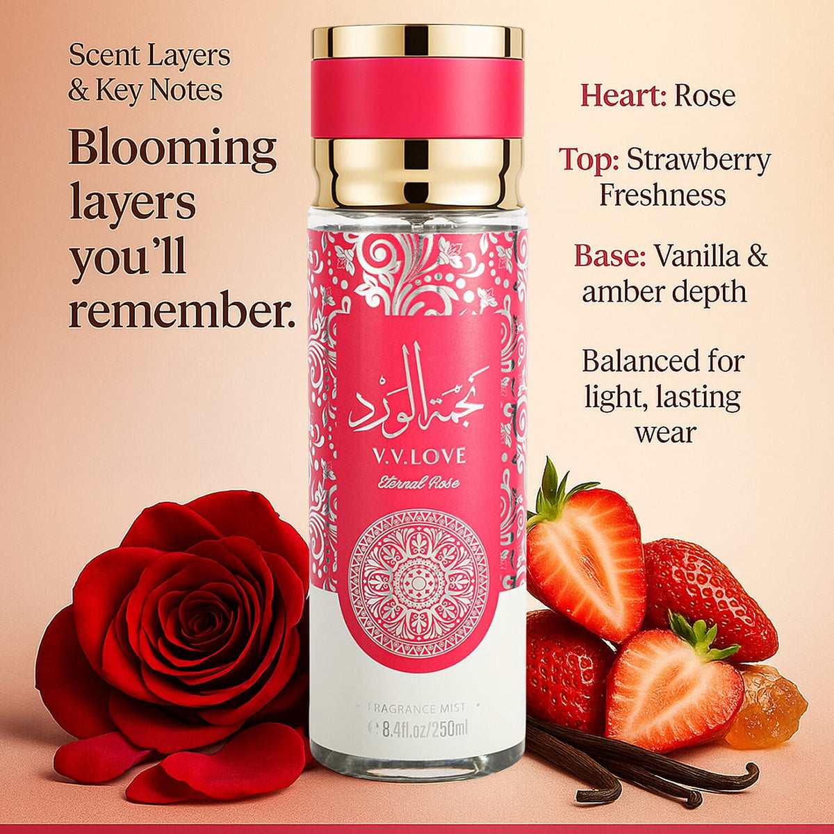 Laurelle Eternal Rose Fragrance Mist 250ml | Strawberry, Vanilla &amp; Amber 8306410 3