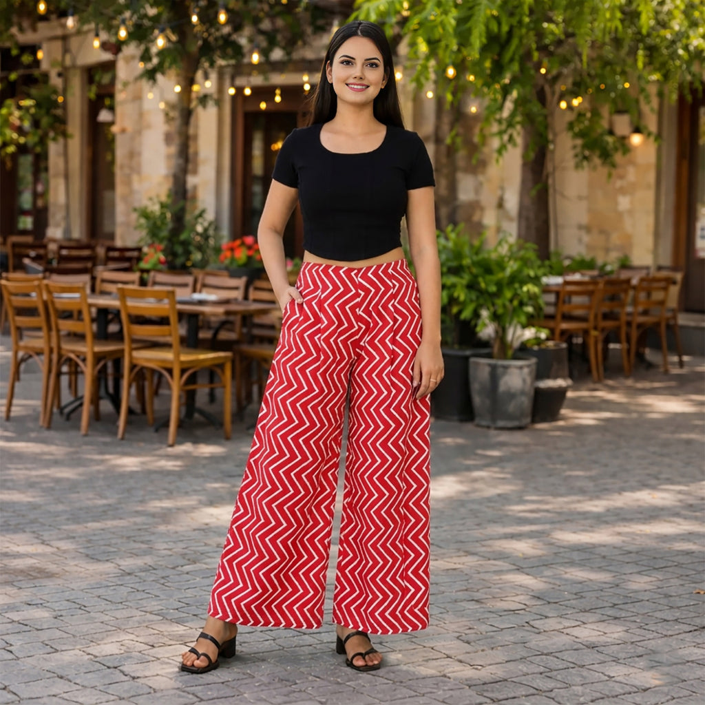 & Maisi Printed Jean and Pant/Trouser (Size - XXL) - Red White_8308936_1