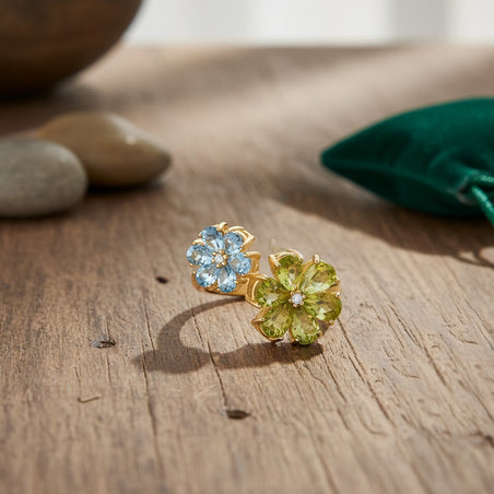 D'Joy Peridot, Swiss Blue Topaz &amp; White Zircon Ring in Yellow Gold Plated Sterling Silver 3.88 Ct. 8309332 2