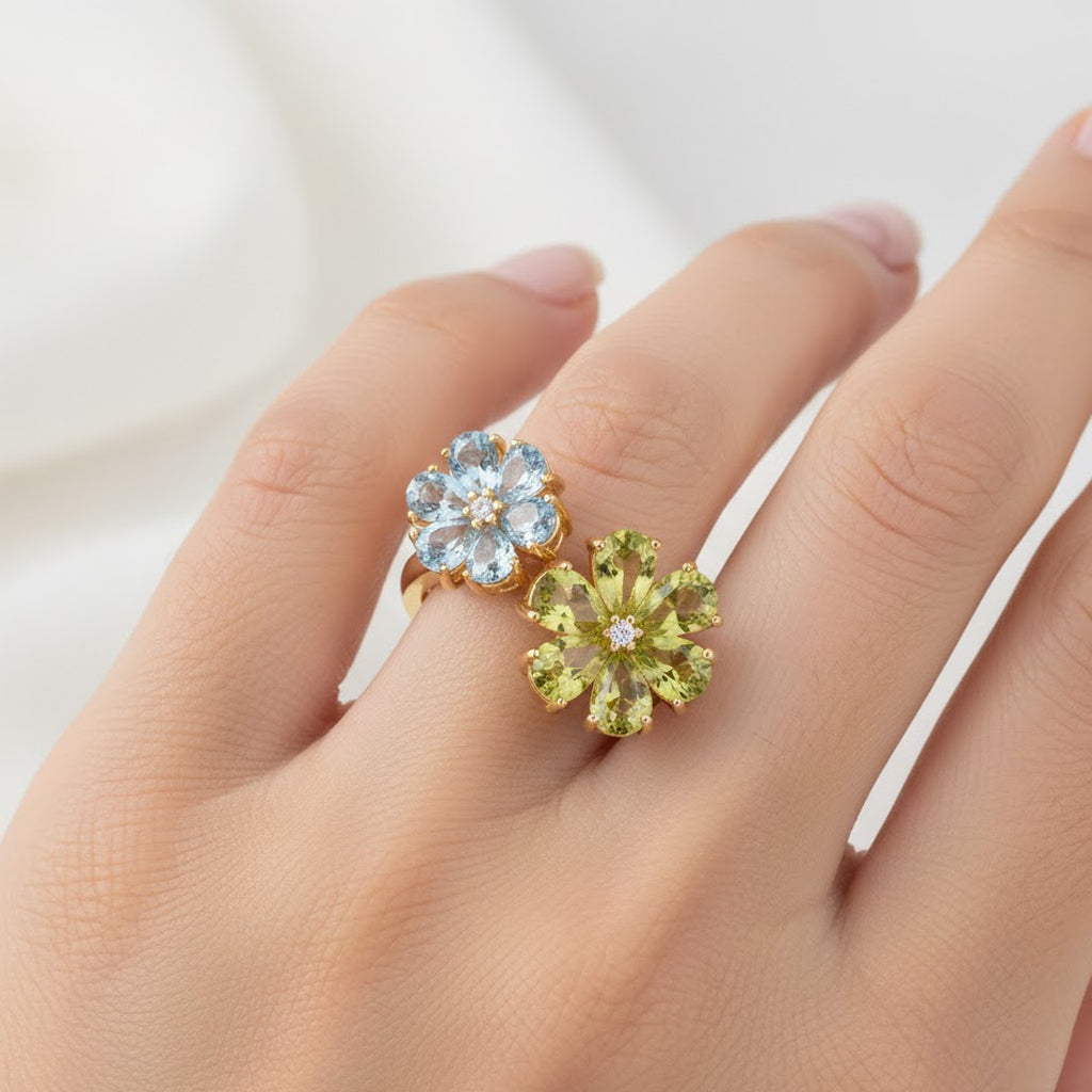 D'Joy Peridot, Swiss Blue Topaz &amp; White Zircon Ring in Yellow Gold Plated Sterling Silver 3.88 Ct. 8309332 3
