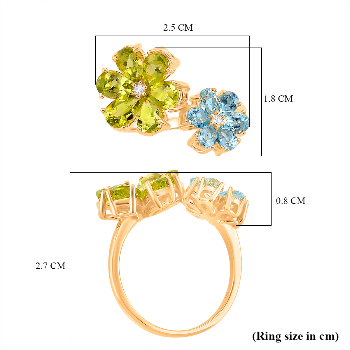 D'Joy Peridot, Swiss Blue Topaz &amp; White Zircon Ring in Yellow Gold Plated Sterling Silver 3.88 Ct. 8309332 6