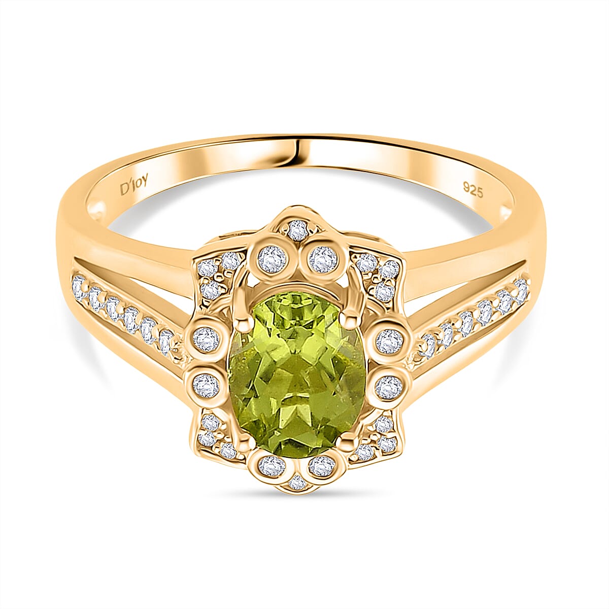 D'Joy Peridot &amp; White Zircon Ring in Yellow Gold Plated Sterling Silver 2.04 Ct. V32539468 0