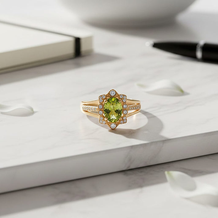 D'Joy Peridot &amp; White Zircon Ring in Yellow Gold Plated Sterling Silver 2.04 Ct. 8309392 2
